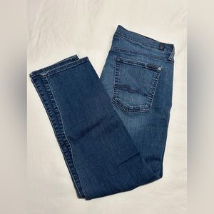 7 For All Mankind Josefina Skinny Boyfriend Dark Wash Distress Jeans Size 31 EUC